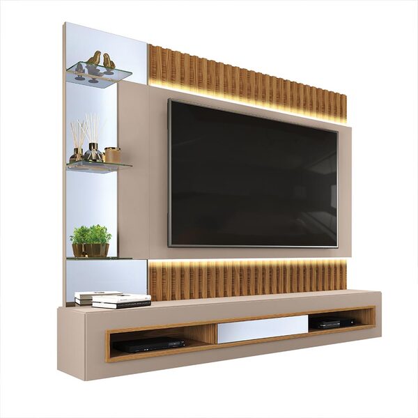 Painel Suspenso Ripado Com Espelho Theo Para Tv De Até 60" Ca