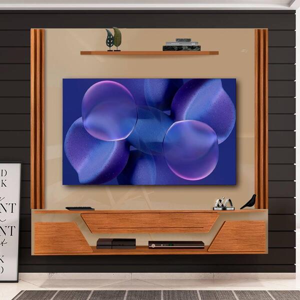 Painel Suspenso Ripado Tv 60 Polegadas Champagne Cedro Poseid