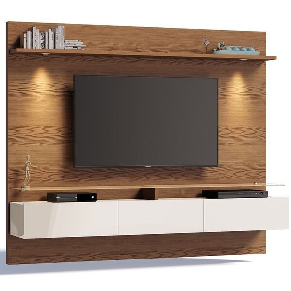 Painel Suspenso Vidratto 218cm 03 Gavetas Freijó/off White -