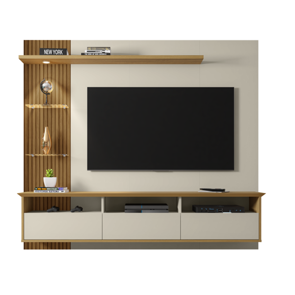 Painel Trend Off White/cinamomo/ripado – Bechara Móveis