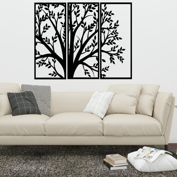 Painel Trio Folhas Escultura Quadro Vazado Decorativo Mdf Par