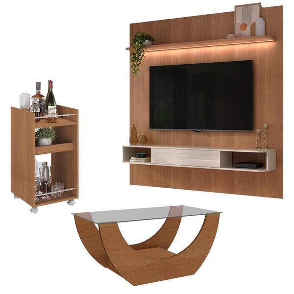 Painel Tv 75 Pol Mesa De Centro E Aparador Bar Bbo3 Arly