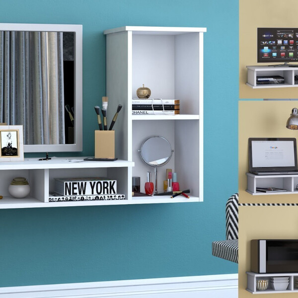 Painel Tv Rack Parede Suspenso Armário Branco Aéreo