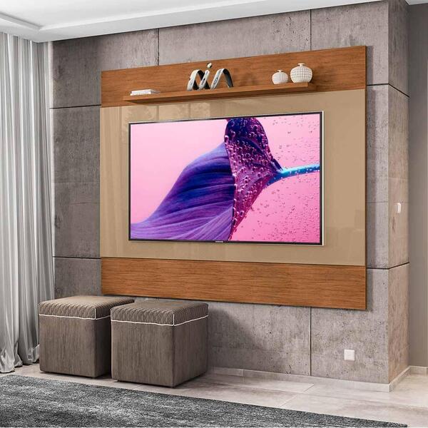 Painel Tv Sala 60 Polegadas Com Prateleira 158cm Champagne Ce
