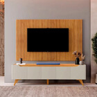 Painel Versa Ripado Com Rack Grécia 1,80m Pés Madeira Maciça