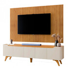 Painel Versa Ripado Com Rack Grécia 1,80m Pés Madeira Maciça