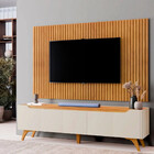 Painel Versa Ripado Com Rack Grécia 1,80m Pés Madeira Maciça