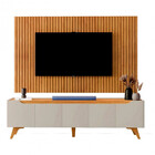 Painel Versa Ripado Com Rack Grécia 1,80m Pés Madeira Maciça