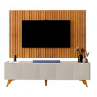 Painel Versa Ripado Com Rack Grécia 1,80m Pés Madeira Maciça