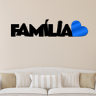 Palavra De Parede Decorativo Familia Coração Mdf 6mm Azul 40x