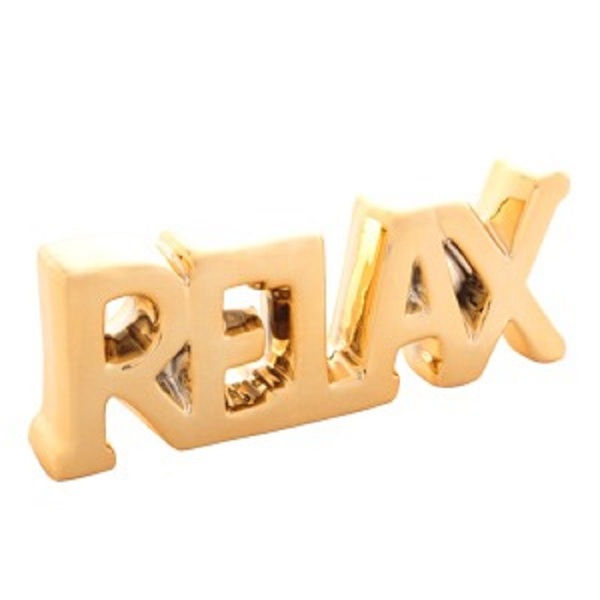 Palavra Decorativa Cerâmica Relax Dourada 20,5x3x7,5cm Lyor