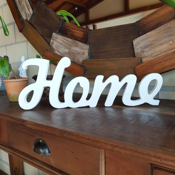 Palavra Decorativa Home 42cm Em Mdf Laqueado Branco15mm Branc