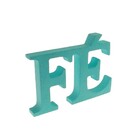 Palavra Fé Em Resina Decorativa Presente Azul Tiff.12x19x2cm