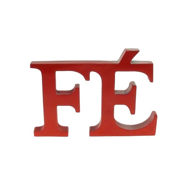 Palavra Fé Em Resina Decorativa Presente Vermelho 12x19x2cm