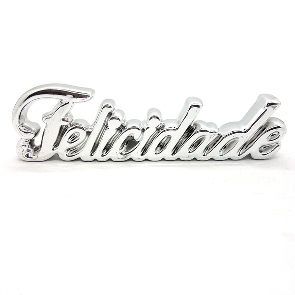 Palavra Felicidade Cerâmica Decorativa Enfeite Sala Prata