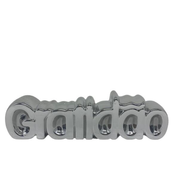 Palavra Gratidão 3d De Cerâmica Na Cor Prata