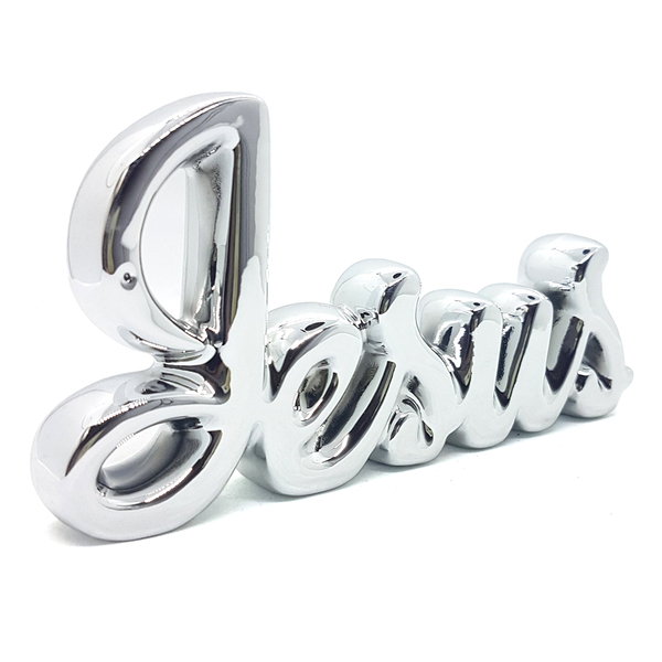 Palavra Jesus Prata De Mesa Decorativa Enfeite Detalhado 12x6