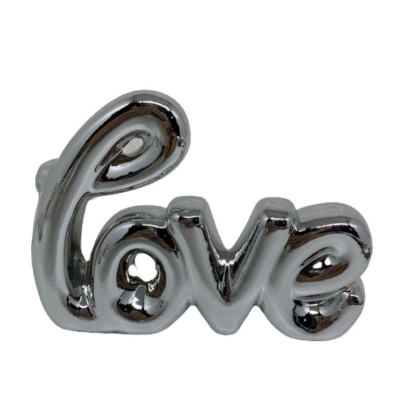 Palavra Love De Cerâmica Na Cor Prata