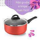 Panela Antiaderente 18 Cm 2,2 Litros Com Tampa De Vidro Grená