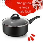 Panela Antiaderente 20 Cm 3 Litros Com Tampa De Vidro Preto C