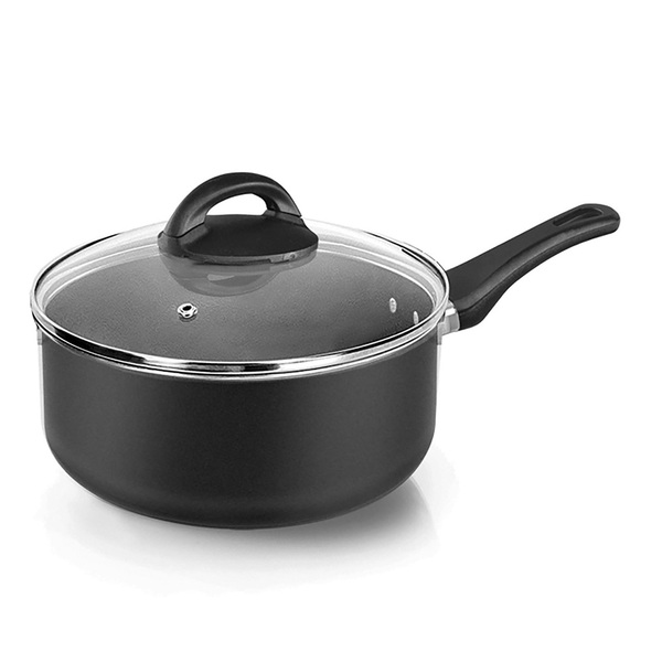 Panela Antiaderente Com Tampa De Vidro 14 Cm Criativa Aa Nigr