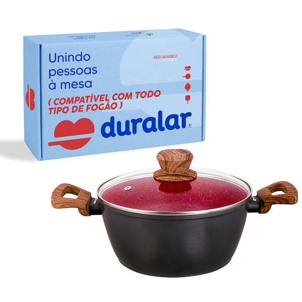 Panela Caçarola Cerâmica Antiaderente N20 Red Marble Duralar