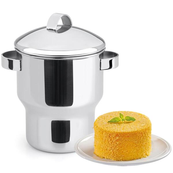 Panela Cuscuz 1,3l Aço Inox Cuscuzeira Com Alças Laterais Tam