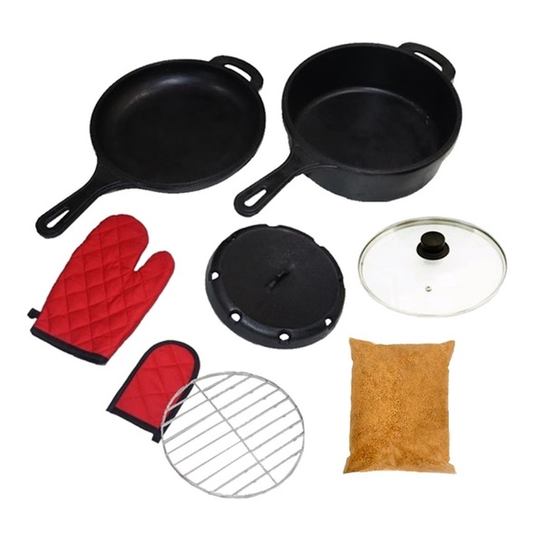 Panela Defumação Frigideira Multiuso Em Ferro Serragem 25cm