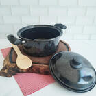 Panela Esmaltada Preta Com Tampa  Bojuda Caçarola 3,2l  Com A