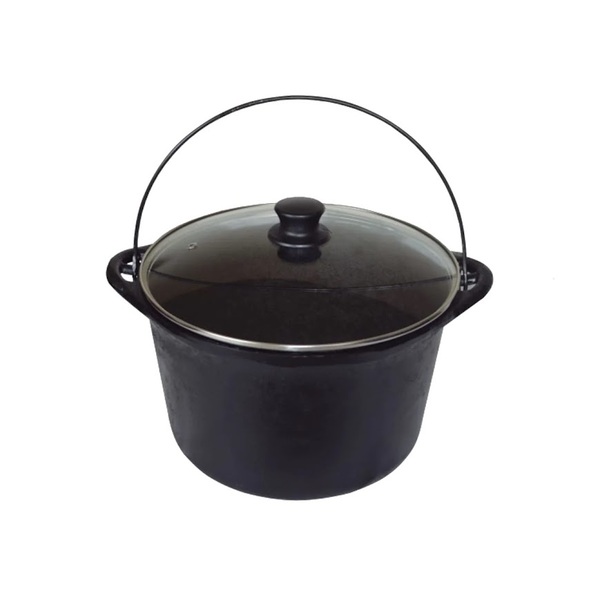 Panela Ferro Fundido Caldeirão Antigo Tampa Vidro 28cm 6l