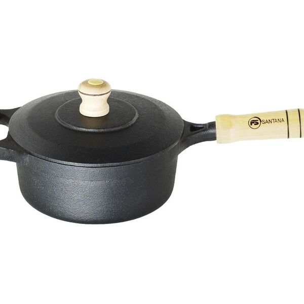 Panela Ferro Fundido Tampa Ferro Cabo Madeira Santana 2 8 Lt