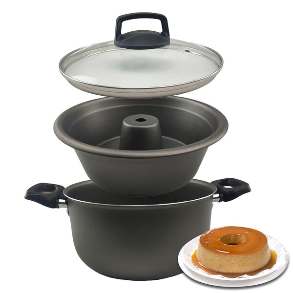 Panela Forma De Pudim Banho Maria Tampa De Vidro 3 2 Litros T