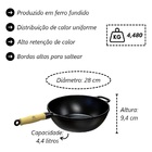 Panela Frigideira Wok Em Ferro Fundido Com Tampa Vidro 28 Cm