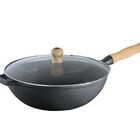 Panela Frigideira Wok Em Ferro Fundido Com Tampa Vidro 28 Cm