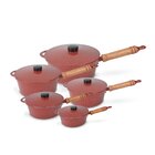 Panela Fundida Alumínio Batido 5 Peças Cabo De Madeira Tampa