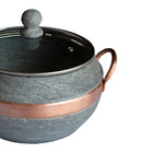 Panela Pedra Sabão Com Alças Em Cobre E Tampa De Vidro 3000ml