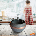 Panela Pedra Sabão Com Alças Em Cobre E Tampa De Vidro 3000ml