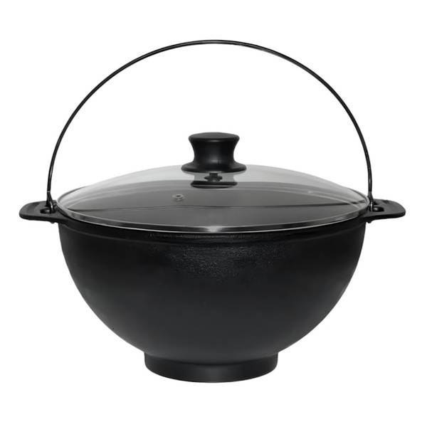 Panela Polenteira De Ferro Fundido Com Tampa Vidro 26cm 5l