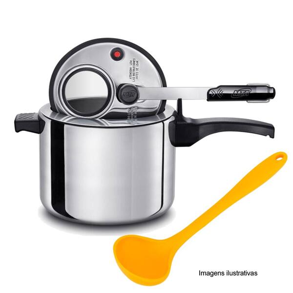 Panela Pressão 4,5l Polida Mta C/ Concha Silicone Amarela