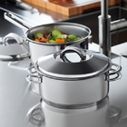 Panela Solar Em Aco Inox Fundo Triplo Com Tampa E Cabo 16 Cm