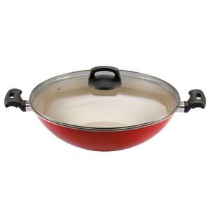 Foto de Panela Wok 32 Antiaderente Vermelha E Tampa Premium Panelux