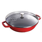 Panela Wok Em Ferro Com Tampa De Vidro Staub Petit 30cm Verme