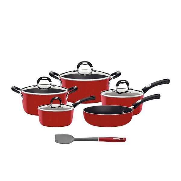 Panelas Mônaco Alumínio Antiaderente Vermelho E Espátula De S