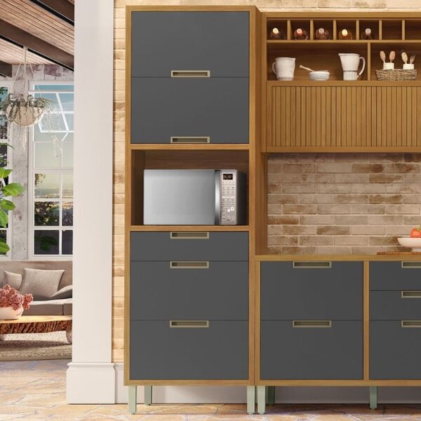 Paneleiro 2 Portas 3 Gavetas Imperatriz 100% Mdf Freijó/grafi