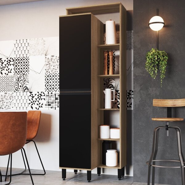 Paneleiro 2 Portas 5 Nichos 213x70cm Laura  Mel/preto Touch