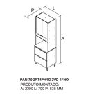 Paneleiro 3 Portas 1 Gaveta 70cm Espaço Para Forno 100% Mdf D