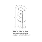 Paneleiro 3 Portas 70cm Espaço Para 2 Fornos 100% Mdf Dobradi