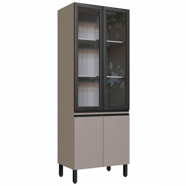 Paneleiro 4 Portas 3 Prateleiras Com Vidro Fumê/grafite - Qui