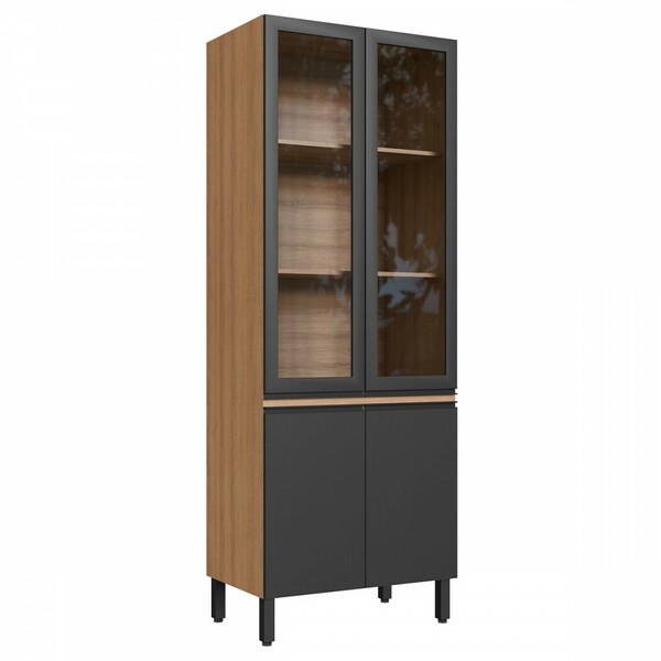 Paneleiro 4 Portas 3 Prateleiras Com Vidro Montana/grafite -