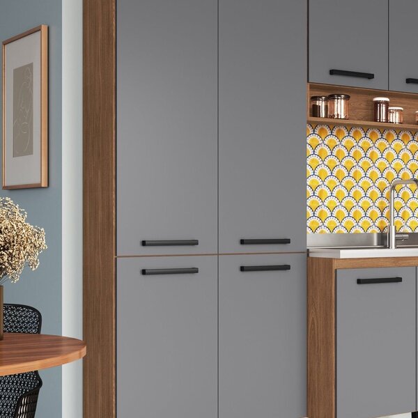 Paneleiro 4 Portas 3 Prateleiras Giovanna Freijó/cinza